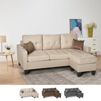 Modernes 3-Sitzer Ecksofa Pouf 2 Kissen Wohnzimmer Remissus - Beige von MODUS SOFÀ