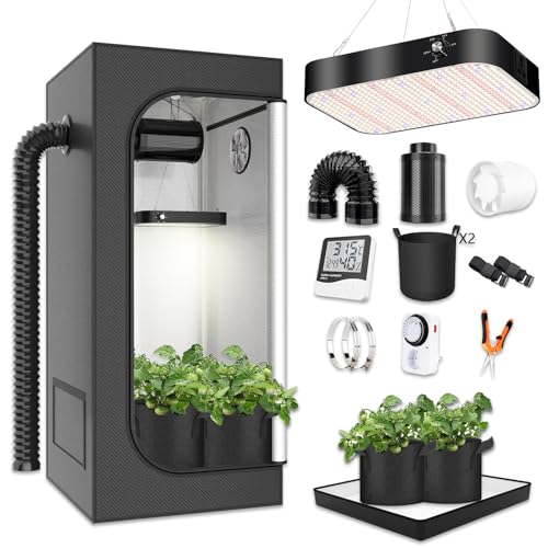 MODVKVK Growzelt Komplettset 60x60x180cm Grow Tent Kit mit 200W LED Vollspektrum Grow Lampe Dimmbar, GrowZelt Kit Komplettes Hydroponics Grow Tent Complete Set von MODVKVK