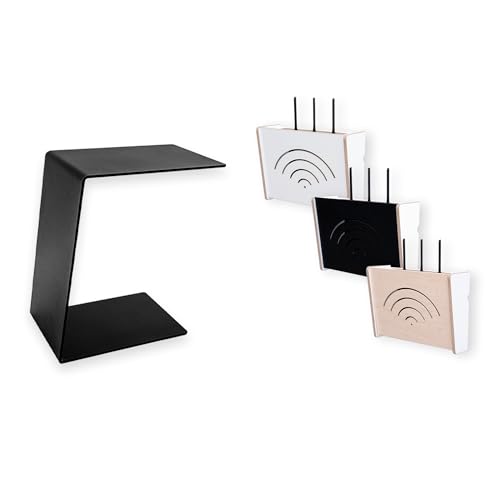 MOE UHANE Set: Metall-Beistelltisch in C-Form für Wohnzimmer oder Schlafzimmer, moderner industrieller Couchtisch, mit WLAN-Router-Abdeckung, Modem- und Kabelverkleidung, Organizer für Innenräume von MOE UHANE