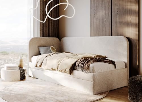 MOEBELPAKET SARA Jugendbett mit Schublade und abgerundetem Kopfteil, 90x200 cm, Stoff: Loop 1, Farbe: Elfenbein, Links MOEBELPAKET SARA Jugendbett mit Schublade und abgerundetem Kopfteil, 90x200 cm, Stoff: Loop 1, Farbe: Elfenbein, Links von MOEBELPAKET.de