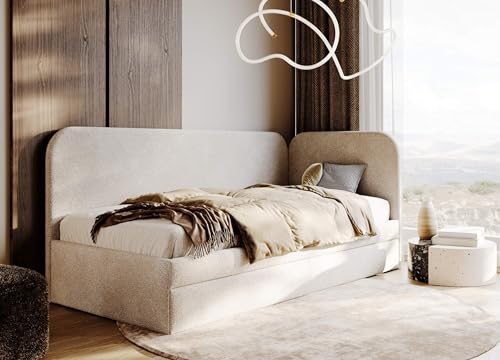 MOEBELPAKET SARA Jugendbett mit Schublade und abgerundetem Kopfteil, 90x200 cm, Stoff: Loop 1, Farbe: Elfenbein, Rechts MOEBELPAKET SARA Jugendbett mit Schublade und abgerundetem Kopfteil, 90x200 cm, Stoff: Loop 1, Farbe: Elfenbein, Rechts von MOEBELPAKET.de