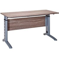 MÖBELPARTNER Amatis höhenverstellbarer Schreibtisch trüffeleiche rechteckig, C-Fuß-Gestell silber 140,0 x 65,0 cm von MÖBELPARTNER