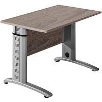 MÖBELPARTNER Amatis höhenverstellbarer Schreibtisch trüffeleiche rechteckig, C-Fuß-Gestell silber 90,0 x 65,0 cm von MÖBELPARTNER