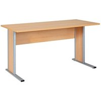 MÖBELPARTNER Schreibtisch buche rechteckig, Kufen-Gestell silber 140,0 x 65,0 cm von MÖBELPARTNER