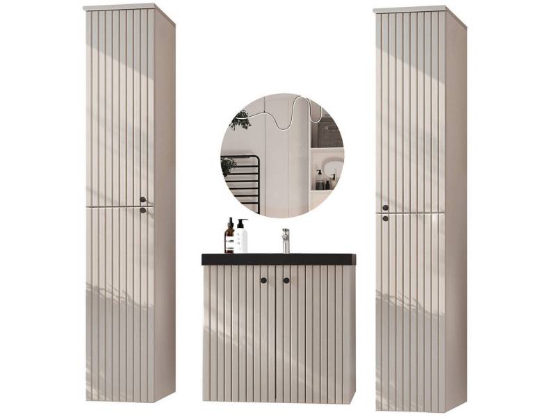 MOEBLINE Badezimmer-Set Badmöbel Set ASTRO LONG kaschmir LAMELLEN von MOEBLINE