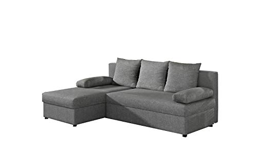 MOEBLO Ecksofa mit Schlaffunktion mit Bettkasten Couch L-Form Polstergarnitur Wohnlandschaft Polstersofa mit Ottomane Couchgranitur - ARON (Hellgrau (Sawana 21), Ecksofa Links) von E-MEUBILAIR