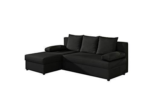 MOEBLO Ecksofa mit Schlaffunktion mit Bettkasten Couch L-Form Polstergarnitur Wohnlandschaft Polstersofa mit Ottomane Couchgranitur - ARON (Schwarz (Sawana 14), Ecksofa Links) von MOEBLO