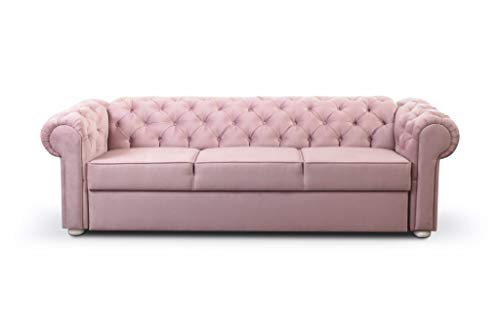 MOEBLO 3-Sitzer 3er Chesterfield Sofa mit Schlaffunktion Schlafsofa Couch für Wohnzimmer Sofagarnitur Couchgarnitur Büro Wohnlandschaft Federkern Vintage Design Avia (Rosa) von MOEBLO