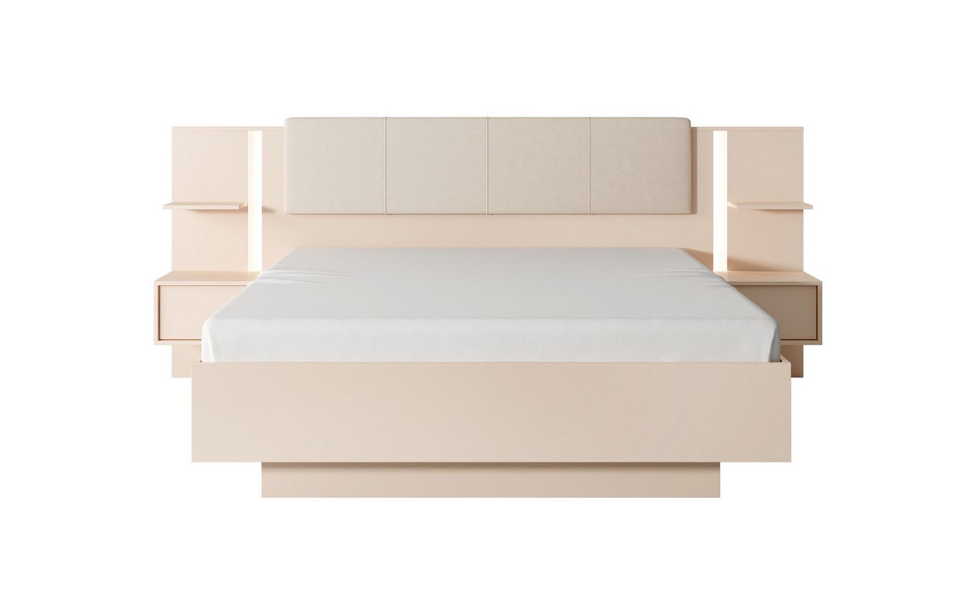 MOEBLO Bett Calor K mit Nachtische (Doppelbett mit Kopfstütze, Rahmenbettgestell, mit Bettkasten), B: 160 cm / T: 202,2 cm / H: 27 cm von MOEBLO