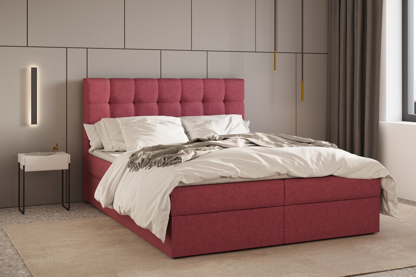 MOEBLO Boxspringbett Bett 05 (Kontinentalbett, Bonell-Matratze und Topper, Doppelbett, gepolstertes Kopfteil mit Bettkasten), gepolstertes Kopfteil mit Bettkasten von MOEBLO