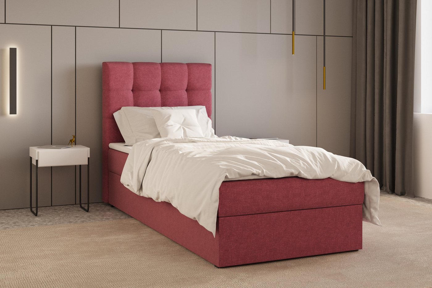 MOEBLO Boxspringbett Bett 05 (Kontinentalbett, Bonell-Matratze und Topper, Doppelbett, gepolstertes Kopfteil mit Bettkasten), gepolstertes Kopfteil mit Bettkasten von MOEBLO