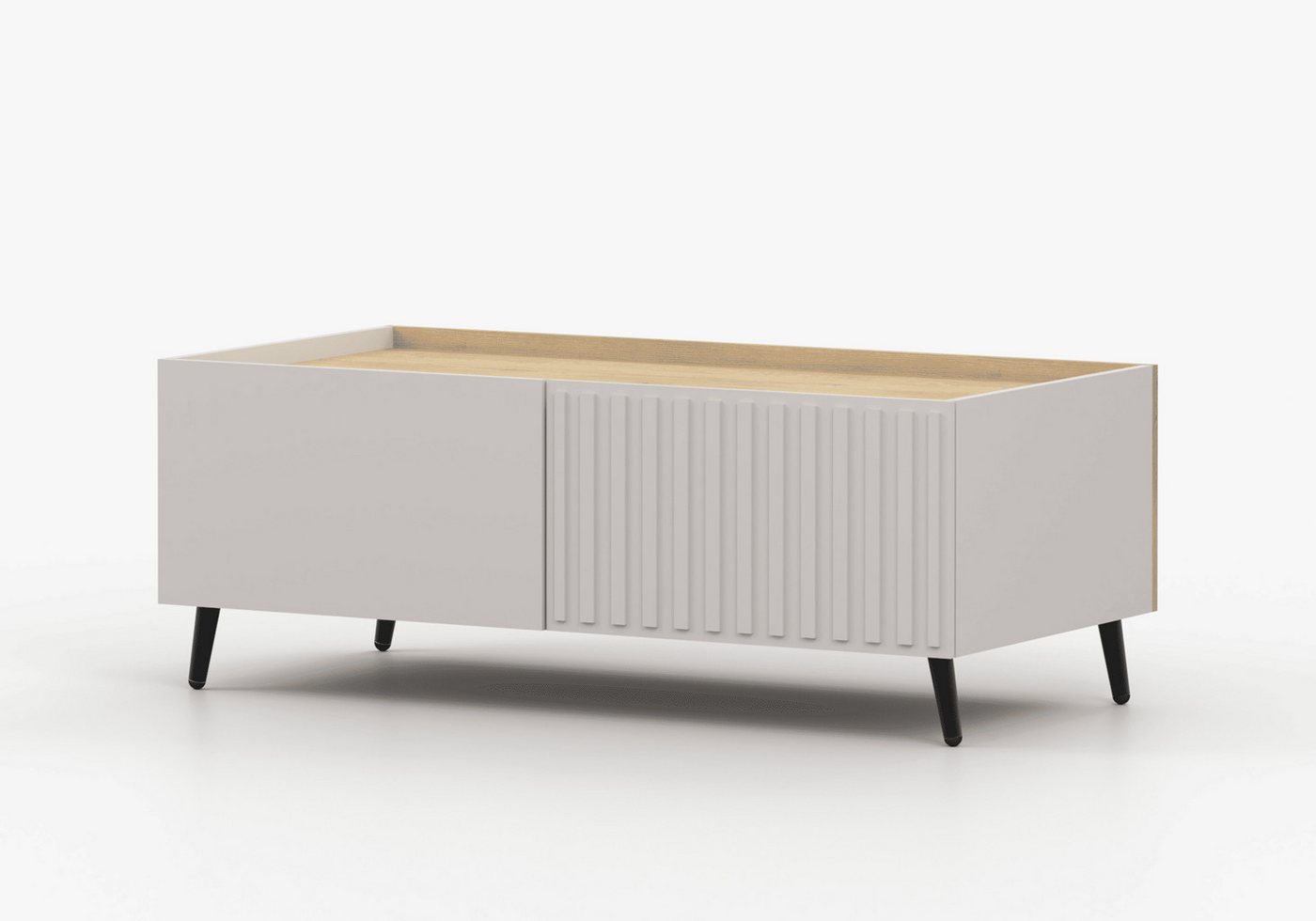 MOEBLO Couchtisch AUREO (Moderner Wohnzimmertisch mit Stauraum, Metallgestell & geriffelten Fronten, in Kaschmir oder Schwarz mit Eiche Cremona, Wohnzimmertisch, Beistelltisch, Sofatisch, Kaffeetisch, Coffee table), (BxHxT): 120 x 56 x 58,5 cm von MOEBLO