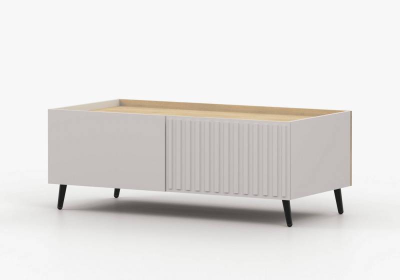 MOEBLO Couchtisch AUREO (Moderner Wohnzimmertisch mit Stauraum, Metallgestell & geriffelten Fronten, in Kaschmir oder Schwarz mit Eiche Cremona, Wohnzimmertisch, Beistelltisch, Sofatisch, Kaffeetisch, Coffee table), (BxHxT): 120 x 56 x 58,5 cm von MOEBLO