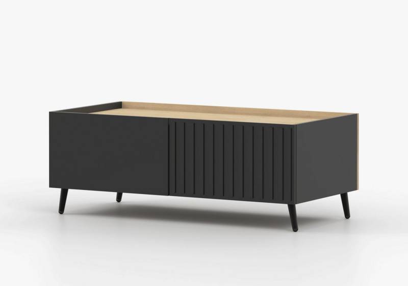 MOEBLO Couchtisch AUREO (Moderner Wohnzimmertisch mit Stauraum, Metallgestell & geriffelten Fronten, in Kaschmir oder Schwarz mit Eiche Cremona, Wohnzimmertisch, Beistelltisch, Sofatisch, Kaffeetisch, Coffee table), (BxHxT): 120 x 56 x 58,5 cm von MOEBLO