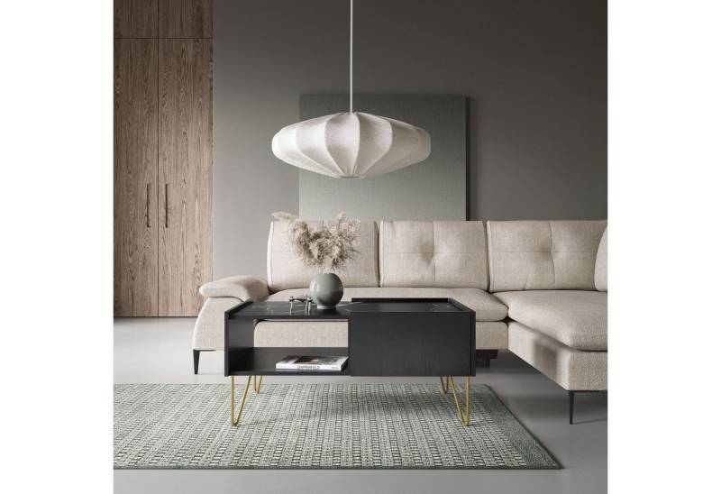 MOEBLO Couchtisch Harmonix L97 (moderne Design, Metallbeine in Goldfarbe, Wohnzimmertisch, Beistelltisch, Sofatisch, Kaffeetisch, Coffee table), (H x B x T):55x97x65cm von MOEBLO