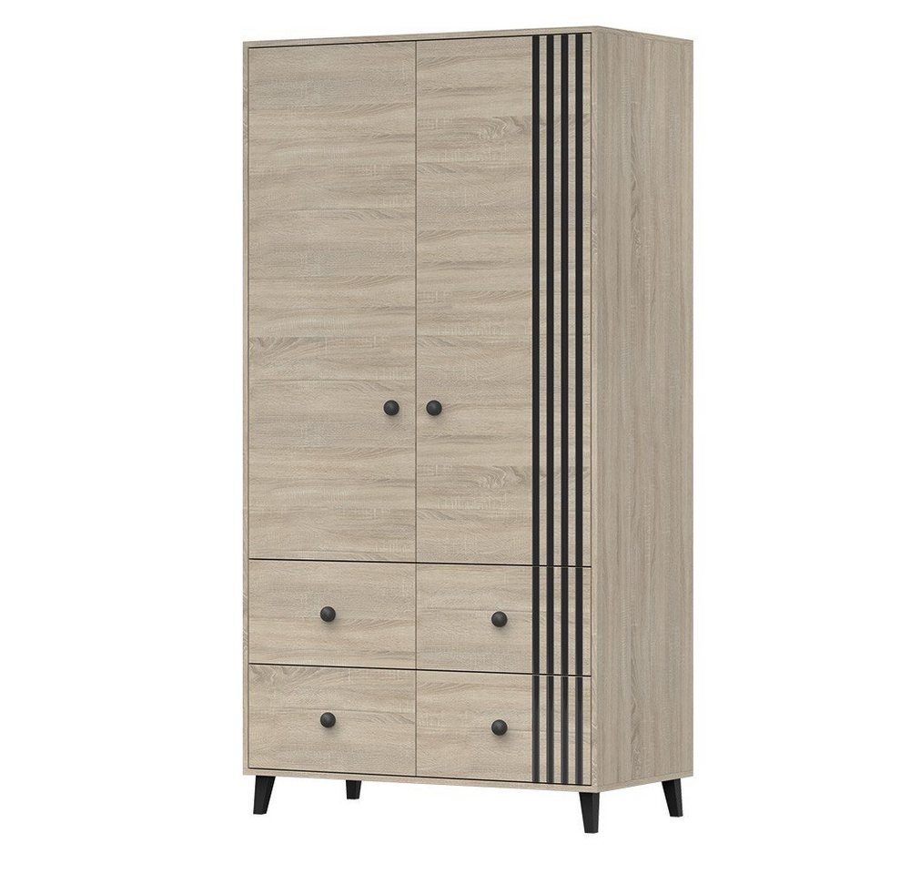 MOEBLO Drehtürenschrank FORTEN 06 4S2D (Kleiderschrank 2-türig Schrank Garderobe Schlafzimmer, mit Schubladen und Lamellen) (HxBxT):104x201,5x55cm von MOEBLO