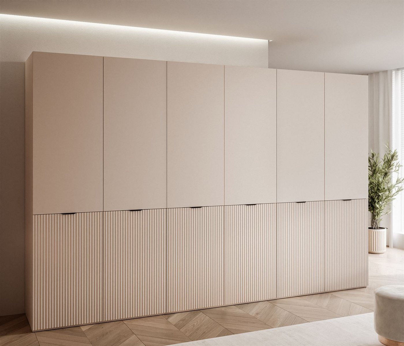 MOEBLO Drehtürenschrank MINEWRA NOVA 300 (mit 6 Türen – Moderner Drehtürenschrank mit eleganten Glastüren und gefrästen Fronten, viel Stauraum für Schlafzimmer & Garderobe) (B xHx T): 303 cm x 200 cm x 49 cm von MOEBLO