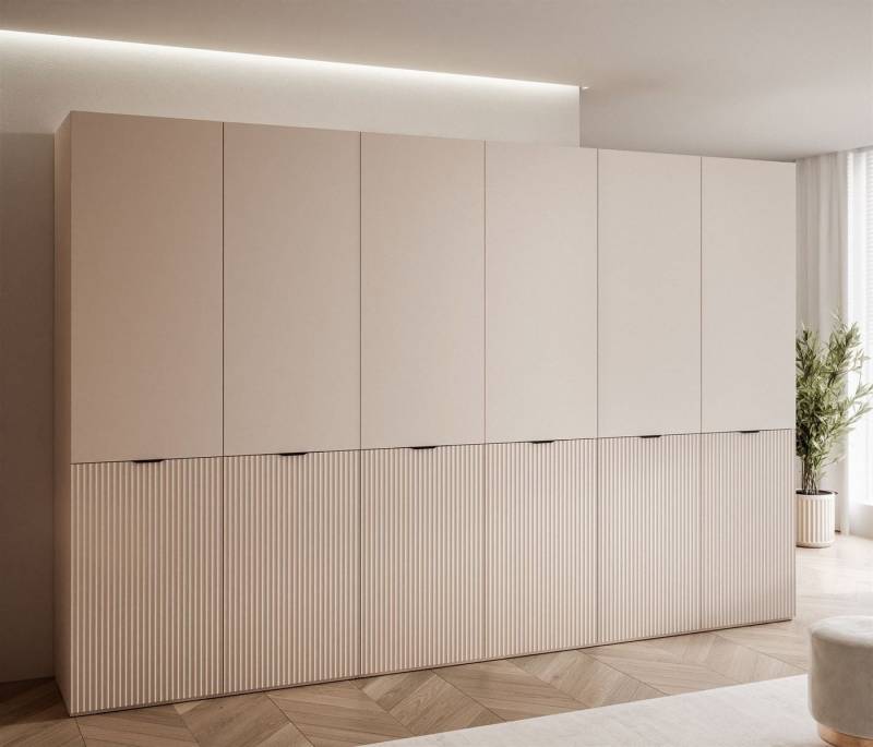 MOEBLO Drehtürenschrank MINEWRA NOVA 300 (mit 6 Türen – Moderner Drehtürenschrank mit eleganten Glastüren und gefrästen Fronten, viel Stauraum für Schlafzimmer & Garderobe) (B xHx T): 303 cm x 200 cm x 49 cm von MOEBLO