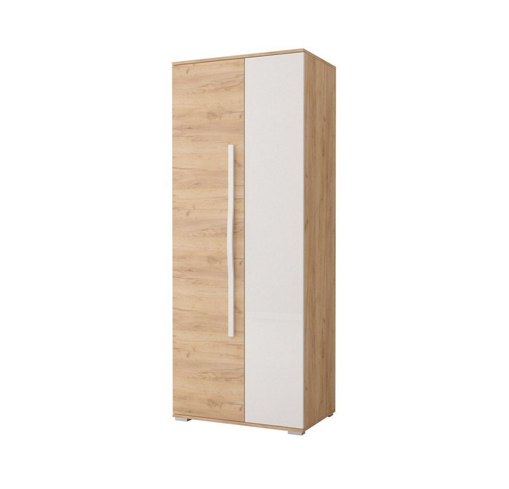 MOEBLO Drehtürenschrank NELIA (Kleiderschrank 2-türig Schrank Garderobe Schlafzimmer, Eiche Craft Gold + Weiß glänzend) (BxHxT):80x202x52 cm von MOEBLO