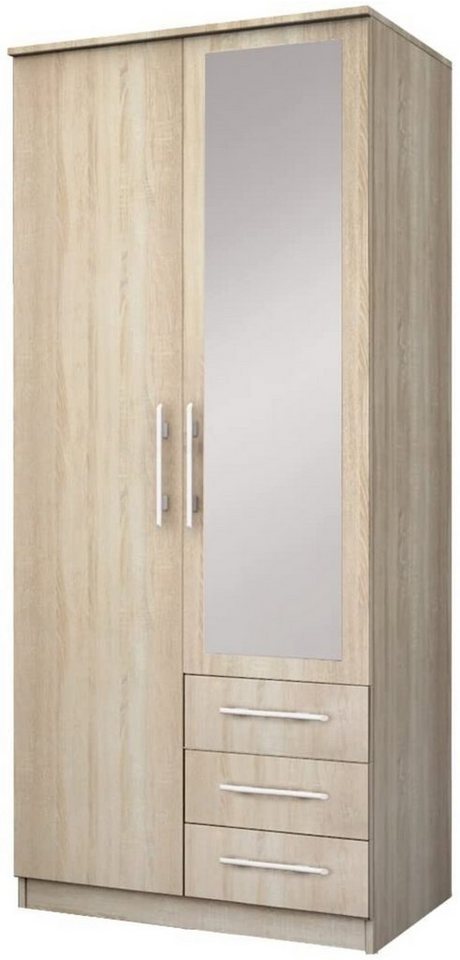 MOEBLO Drehtürenschrank RUTH 2D (mit Spiegel und Schubladen, Kleiderschrank 2-türig Schrank Garderobe Schlafzimmer) (BxHxT):100x210x64cm von MOEBLO