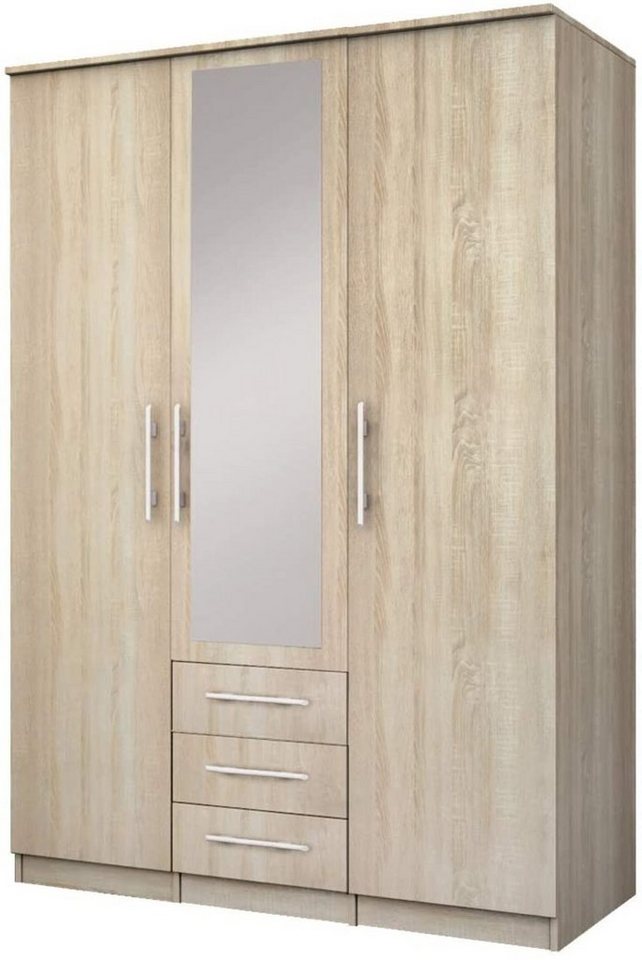 MOEBLO Drehtürenschrank RUTH 3D (mit Spiegel und Schubladen, Kleiderschrank 3-türig Schrank Garderobe Schlafzimmer) (BxHxT):150x210x64cm von MOEBLO