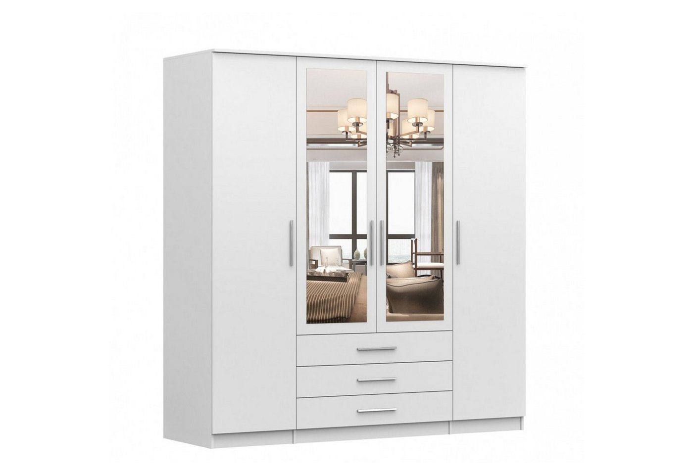 MOEBLO Drehtürenschrank RUTH 4D (mit Spiegel und Schubladen, Kleiderschrank 4-türig Schrank Garderobe Schlafzimmer) (BxHxT):200x210x64cm von MOEBLO