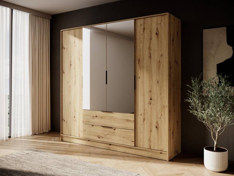 MOEBLO Drehtürenschrank SEVIA (Moderner und funktionaler Schrank mit verstellbaren Regalen und Schubladen, Kleiderschrank 4-türig Schrank Garderobe Schlafzimmer mit/ohne Spiegel, mit/ohne Vitrinen - und Schubladen) (BxHxT): 206x200x51 cm von MOEBLO