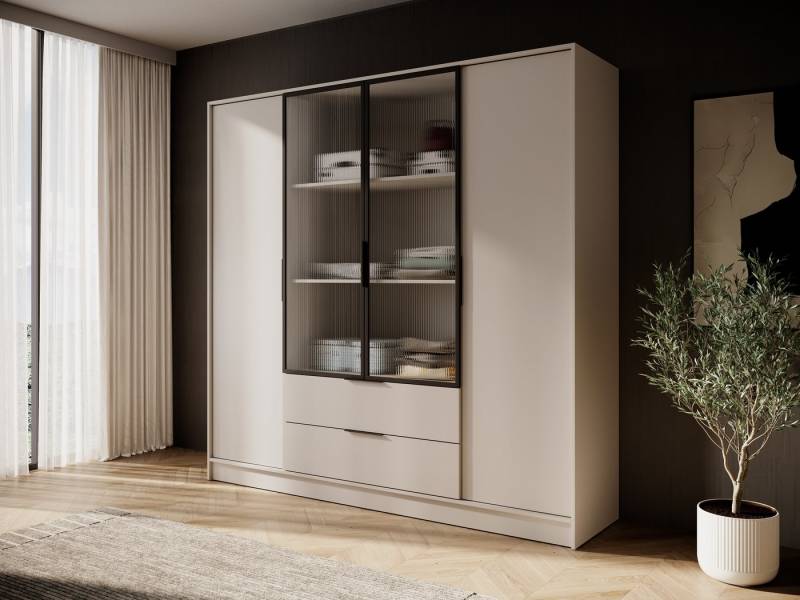 MOEBLO Drehtürenschrank SEVIA (Moderner und funktionaler Schrank mit verstellbaren Regalen und Schubladen, Kleiderschrank 4-türig Schrank Garderobe Schlafzimmer mit/ohne Spiegel, mit/ohne Vitrinen - und Schubladen) (BxHxT): 206x200x51 cm von MOEBLO