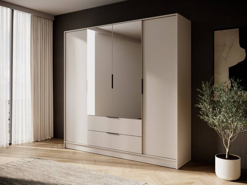 MOEBLO Drehtürenschrank SEVIA (Moderner und funktionaler Schrank mit verstellbaren Regalen und Schubladen, Kleiderschrank 4-türig Schrank Garderobe Schlafzimmer mit/ohne Spiegel, mit/ohne Vitrinen - und Schubladen) (BxHxT): 206x200x51 cm von MOEBLO