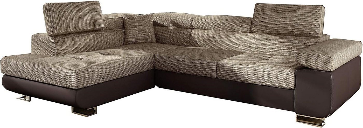 MOEBLO Ecksofa ALESIO, Couch L-Form Polstergarnitur Wohnlandschaft Polstersofa mit Ottomane Couchgranitur, Verstellbaren Kopfstützen, mit Schlaffunktion und Bettkasten von MOEBLO