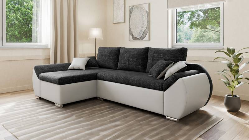 MOEBLO Ecksofa ALEX, L-Form mit Hocker & Schlaffunktion, Strukturstoff + Kunstleder, inkl. Bettkasten & Kissen, (BxHxT): 275 × 90 × 155 cm von MOEBLO