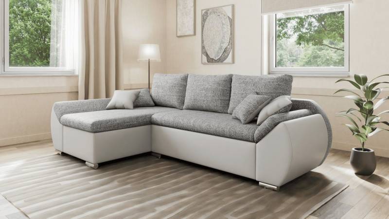 MOEBLO Ecksofa ALEX, L-Form ohne Hocker, modernes Design aus Strukturstoff + Kunstleder, Rücken echt bezogen, (BxHxT): 275 × 90 × 155 cm von MOEBLO