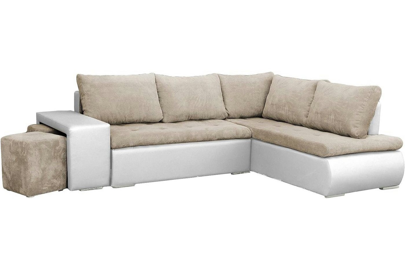 MOEBLO Ecksofa BELGRAD, Eckcouch mit Zwei Hocker Sofa Couch mit Ottomane L-Form Schlafsofa Bettsofa Polstergarnitur, mit Schlaffunktion und Bettkasen, - (BxHxT): 265x88x180 cm von MOEBLO