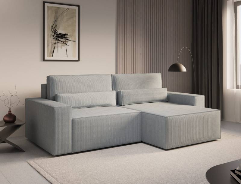 MOEBLO Ecksofa DENVER MINI aus Cord, Ottomane beidseitig montierbar Couch Cord für Wohnzimmer Schlafsofa Sofagarnitur Sofa Eckcouch L-Form Cordstoff, mit Schlaffunktion und Bettkasten von MOEBLO