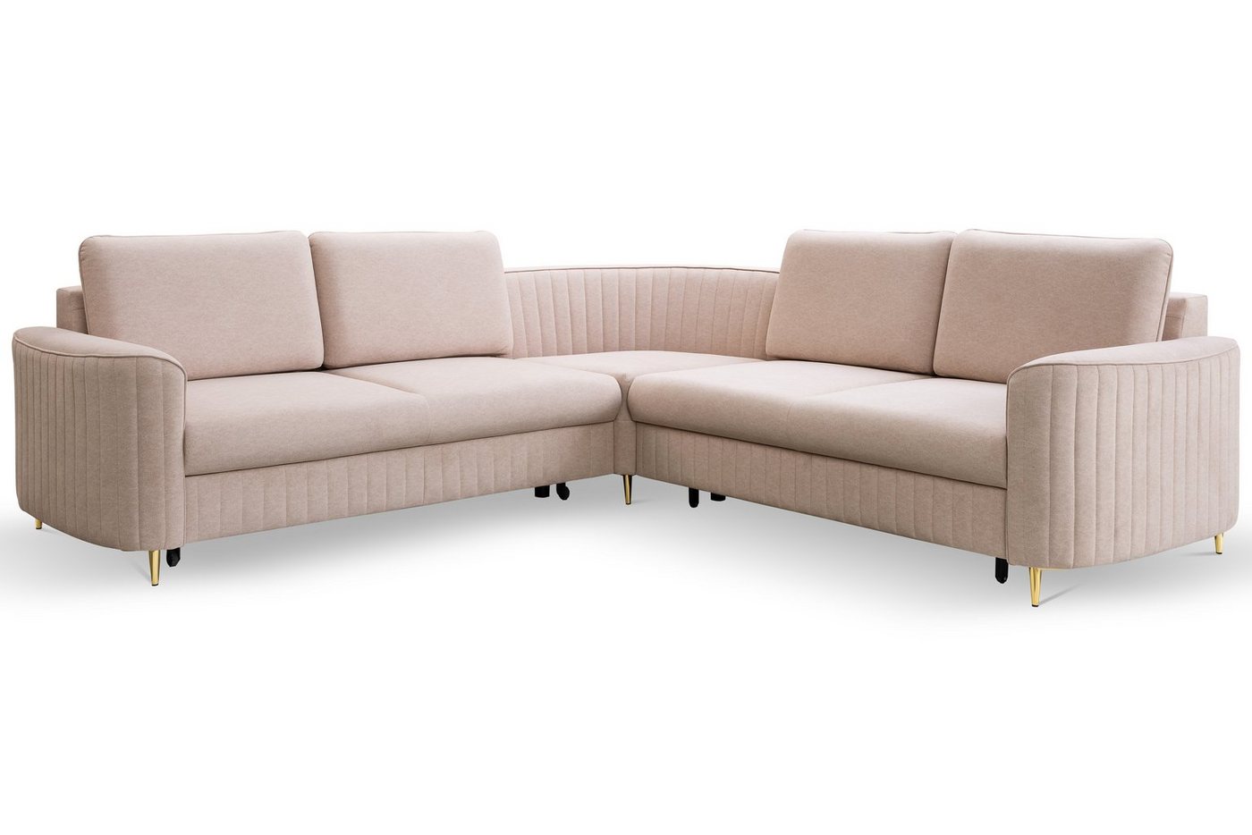 MOEBLO Ecksofa Leman, goldenen Beinen, mit Schlaffunktion, mit Bettkasten, Eckcouch Wohnlandschaft Sofa mit Ottomane Eckgarnitur Polsterecke, (BxHxT):255x86x255 cm, mit Relaxfunktion von MOEBLO