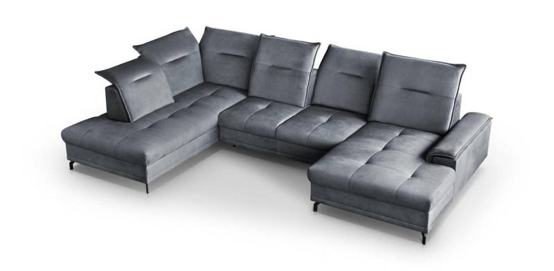MOEBLO Ecksofa Romi U, Moderner Ecksofa mit Schlaffunktion und Stauraum, Verstellbare Kopfstützen und verschiebbare Rückenlehne, Eckcouch Wohnlandschaft Sofa mit Ottomane Eckgarnitur Polsterecke, -(BxHxT):364x90x230 cm von MOEBLO