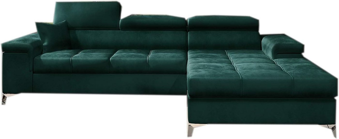 MOEBLO Ecksofa aus Samt RONALDO, Sofa Couch L-Form Polstergarnitur Wohnlandschaft Polstersofa mit Ottomane Couchgranitur mit Bettfunktion, mit Schlaffunktion, Rücken echt bezogen, Verstellbaren Kopfstützen von MOEBLO