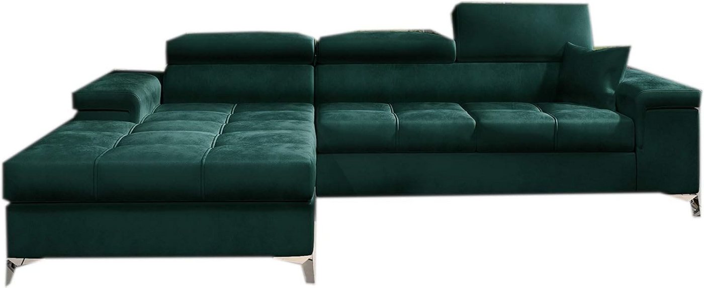 MOEBLO Ecksofa aus Samt RONALDO, Sofa Couch L-Form Polstergarnitur Wohnlandschaft Polstersofa mit Ottomane Couchgranitur mit Bettfunktion, mit Schlaffunktion, Rücken echt bezogen, Verstellbaren Kopfstützen von MOEBLO