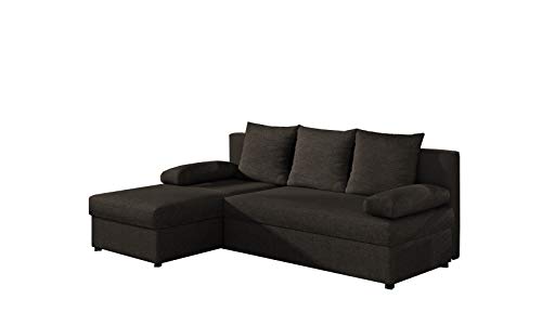 MOEBLO Ecksofa mit Schlaffunktion mit Bettkasten Couch L-Form Polstergarnitur Wohnlandschaft Polstersofa mit Ottomane Couchgranitur - ARON (Dunkelbraun (Sawana 26), Ecksofa Links) von MOEBLO