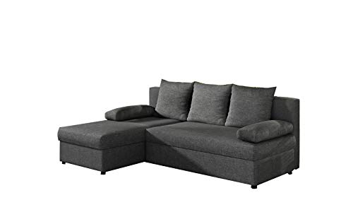 MOEBLO Ecksofa mit Schlaffunktion mit Bettkasten Couch L-Form Polstergarnitur Wohnlandschaft Polstersofa mit Ottomane Couchgranitur - ARON (Dunkelgrau (Sawna 05), Ecksofa Links) von E-MEUBILAIR