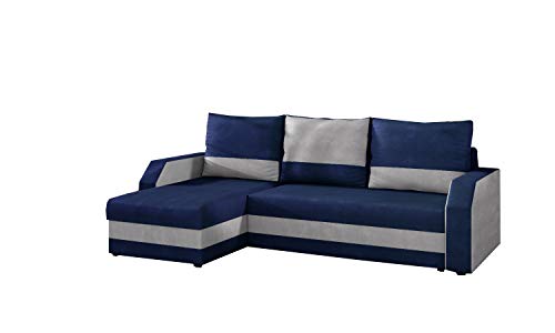 MOEBLO Ecksofa mit Schlaffunktion mit Bettkasten Couch L-Form Polstergarnitur Wohnlandschaft Polstersofa mit Ottomane Couchgranitur - GAJA (Dunkelblau +Hellgrau (Kronos 9+Paros 5), Ecksofa Links) von MOEBLO