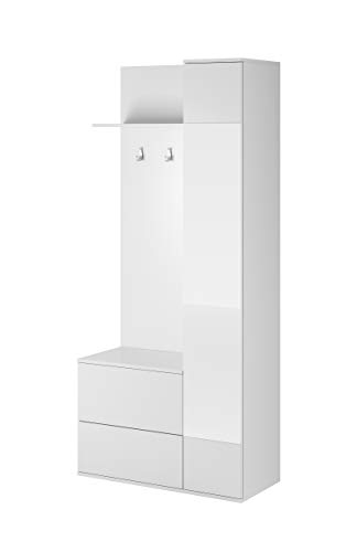 MOEBLO Garderobe Flurgarderobe Schrank Kompaktgarderobe Dielenschrank Wandschrank Regal Möbel Diele & Flur Kleiderschrank, Schuhschrank, Spiegel Verde (Weiß) von MOEBLO