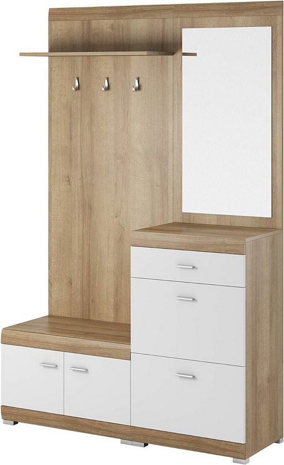 MOEBLO Kompaktgarderobe MIRELLA (Regal Möbel Diele & Flur Kleiderschrank, Schuhschrank, mit Spiegel, Garderobe Flurgarderobe Schrank Kompaktgarderobe Dielenschrank) von MOEBLO