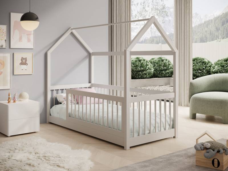 MOEBLO Hausbett TIVI (Stilvolles Kinderbett im Haus-Design, Hausbett Kinder Kinderbett Kiefernholz Spielbett Hausform, • Optional mit oder ohne Matratze wählbar), in 3 Größen erhältlich: 140×70, 180×80 und 200×90 cm von MOEBLO