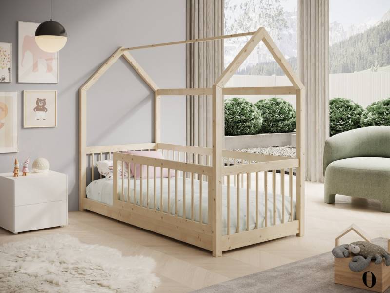 MOEBLO Hausbett TIVI (Stilvolles Kinderbett im Haus-Design, Hausbett Kinder Kinderbett Kiefernholz Spielbett Hausform, • Optional mit oder ohne Matratze wählbar), in 3 Größen erhältlich: 140×70, 180×80 und 200×90 cm von MOEBLO