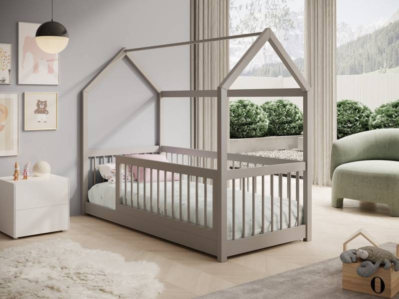MOEBLO Hausbett TIVI (Stilvolles Kinderbett im Haus-Design, Hausbett Kinder Kinderbett Kiefernholz Spielbett Hausform, • Optional mit oder ohne Matratze wählbar), in 3 Größen erhältlich: 140×70, 180×80 und 200×90 cm von MOEBLO
