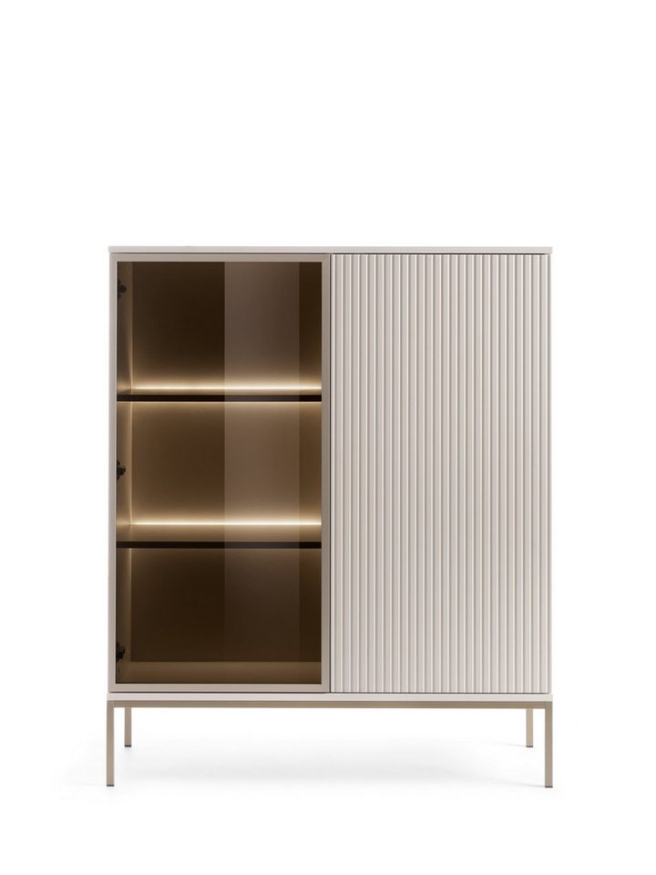 MOEBLO Highboard Sentino WT104 LED (mit LED-Beleuchtung, Sideboard Wohnzimmer Kommode Schlafzimmer Komodenschrank, Schrank mit gefräster Front), (BxHxT):104x126x39cm von MOEBLO