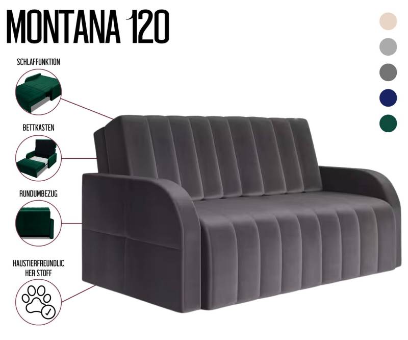 MOEBLO Kindersofa aus Samt MONTANA 120, Schlafsessel Sofa Sessel Jugendsofa Schlafsofa 2-Sitzer Gästebett mit Schlaffunktion, mit Bettkasten, mit Relaxfunktion von MOEBLO