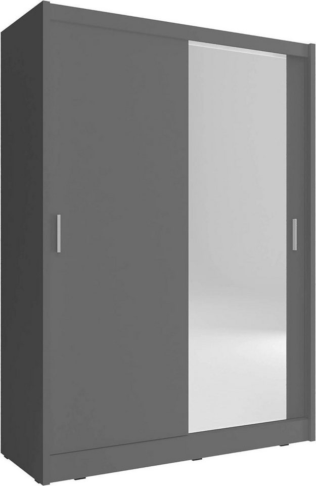 MOEBLO Kleiderschrank BORNEO A1 (Wohnzimmerschrank 2-türig Schrank Gaderobe Schiebtüren, mit Spiegel Schwebetürenschrank mit Einlegeböden und Kleiderstange) (BxHxT): 130/150x200x60cm von MOEBLO