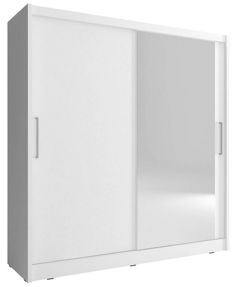 MOEBLO Kleiderschrank BORNEO I (Wohnzimmerschrank 2-türig Schrank mit Spiegel Gaderobe Schiebtüren, Schwebetürenschrank mit Einlegeböden und Kleiderstange) - (BxHxT): 180/200x200/214x62 cm von MOEBLO